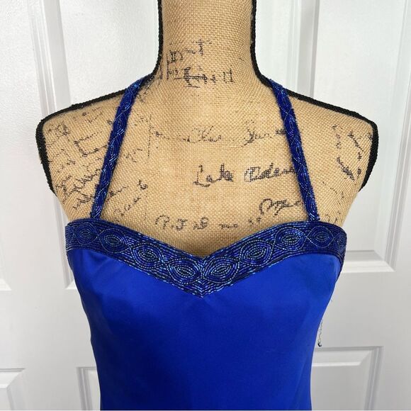 Sz 14(46 EUR) Giorgio Armani Cobalt Blue Beaded 100% Silk Halter Gown NWT $7,950 - Picture 4 of 17